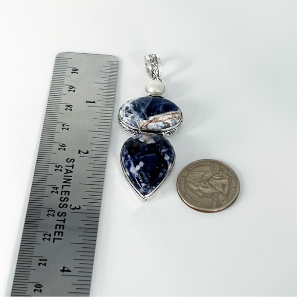 Sterling Silver 925 Sodalite Pendant Handmade Vintage Antique Style New - Picture 4 of 7